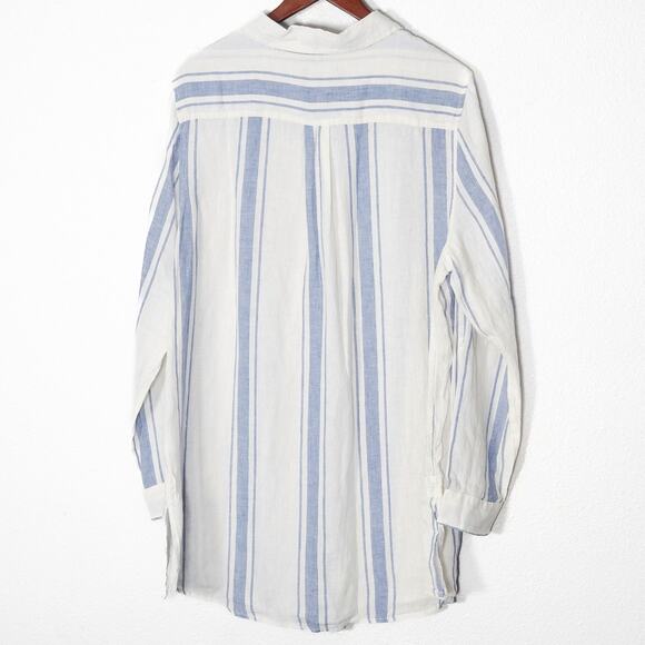 Jones New York Linen Shirt Blue White Striped Size XL Coastal Prep - Picture 2 of 8